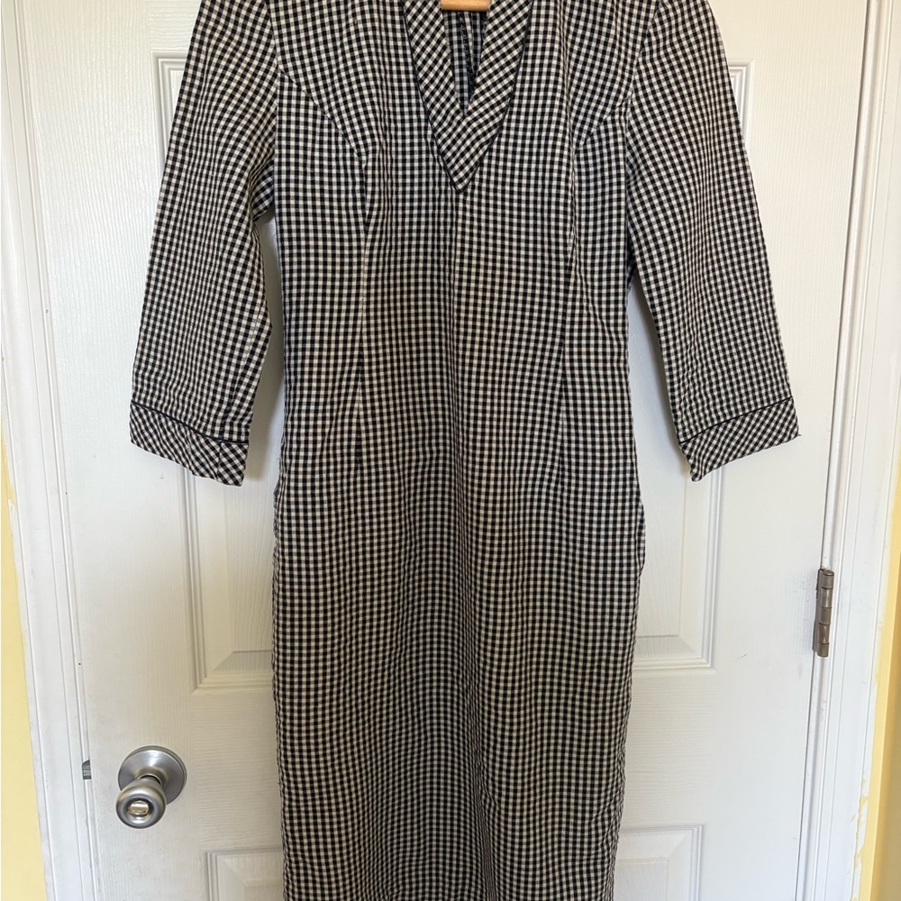 Black and White Gingham V-Neck Women's Dress
